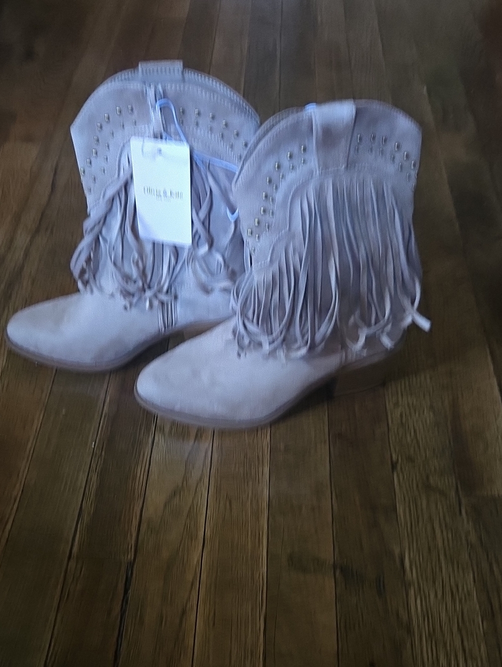 Fringed Suede-Look Ankle Heeled Boots - Light Taupe